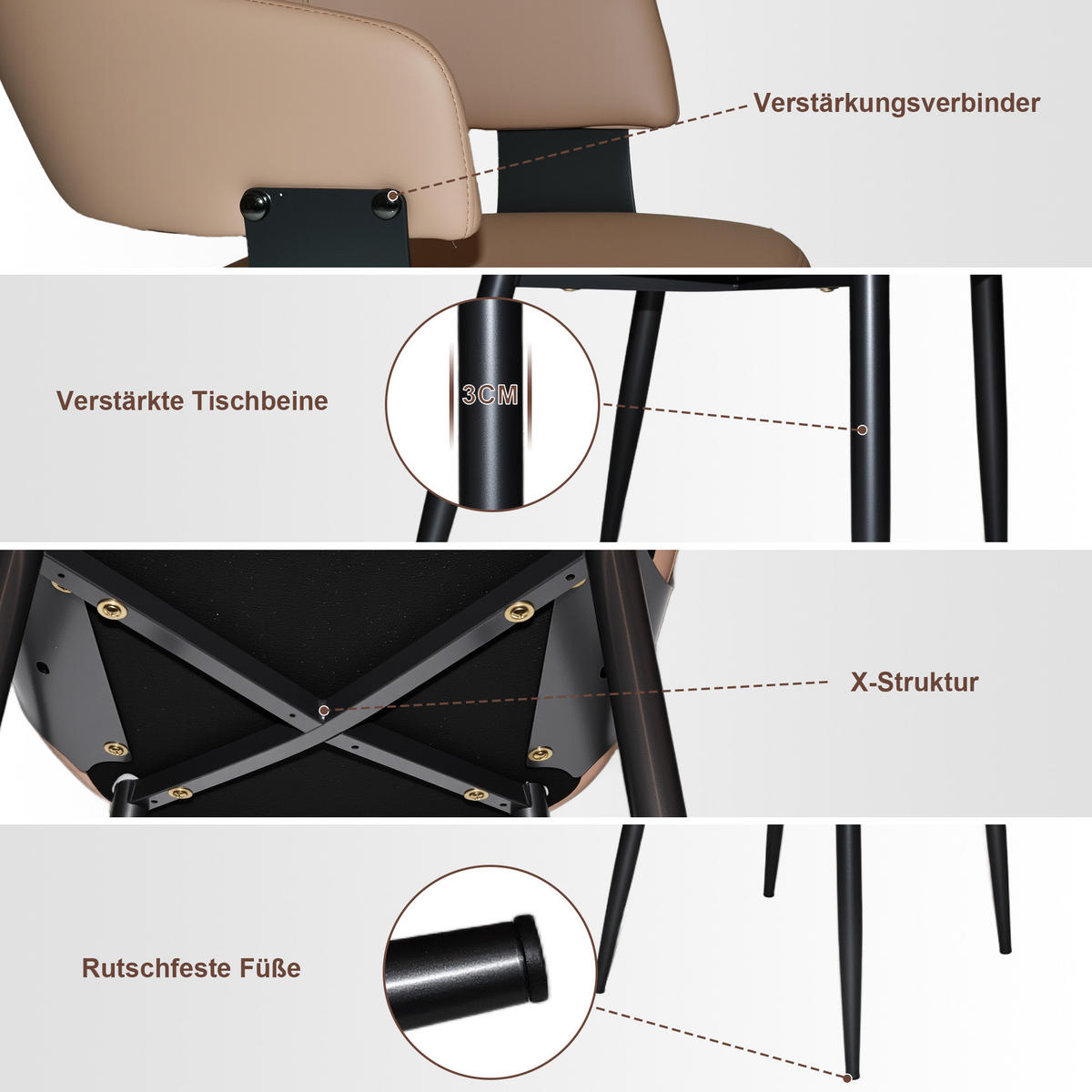 ARMLEHNSTUHL-SET DE-36248 2 Stück mit gepolsterter Rückenlehne Braun - Braun, Metall (48/80/51cm) - ComfortXL