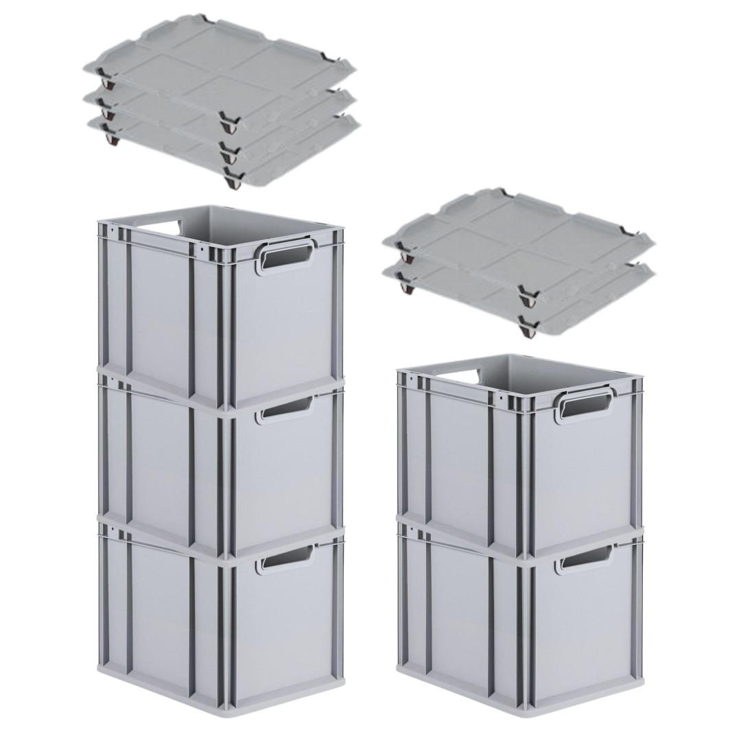 EUROBOX 5x Nextgen Economy Mit Auflagedeckel Grau/Schwarz Griffe Offen 30 Liter - Schwarz, Kunststoff (30/32/40cm) - PROREGAL