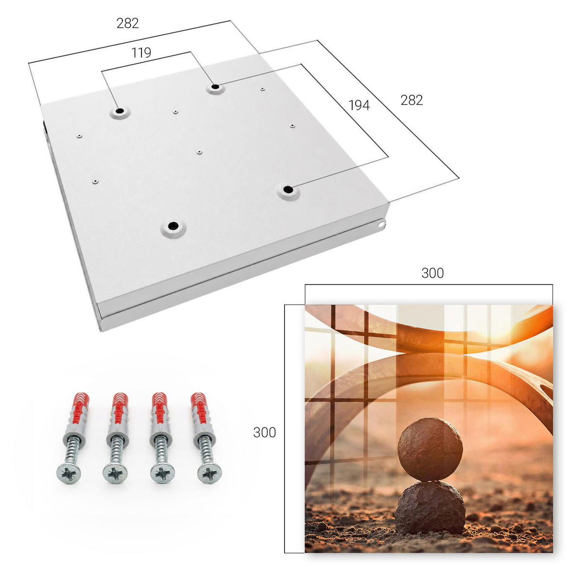 SCHLÜSSELBOX Weiß 30x30 cm – Türöffnung nach rechts - Abstrakte Harmonie - Orange, Metall (30/30/5cm) - TULUP