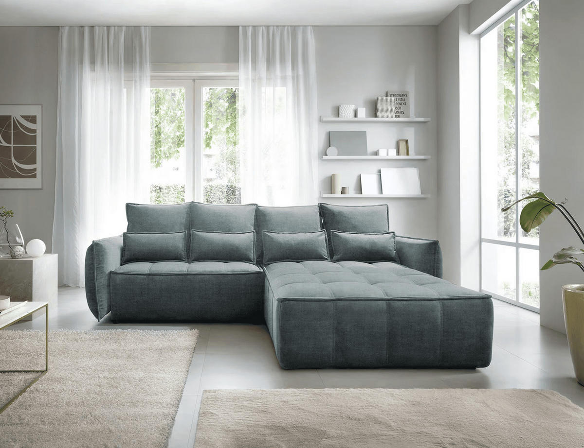 ECKSOFA mit Schlaffunktion und Bettkasten - Grün, Textil (196/265cm) - Eltap