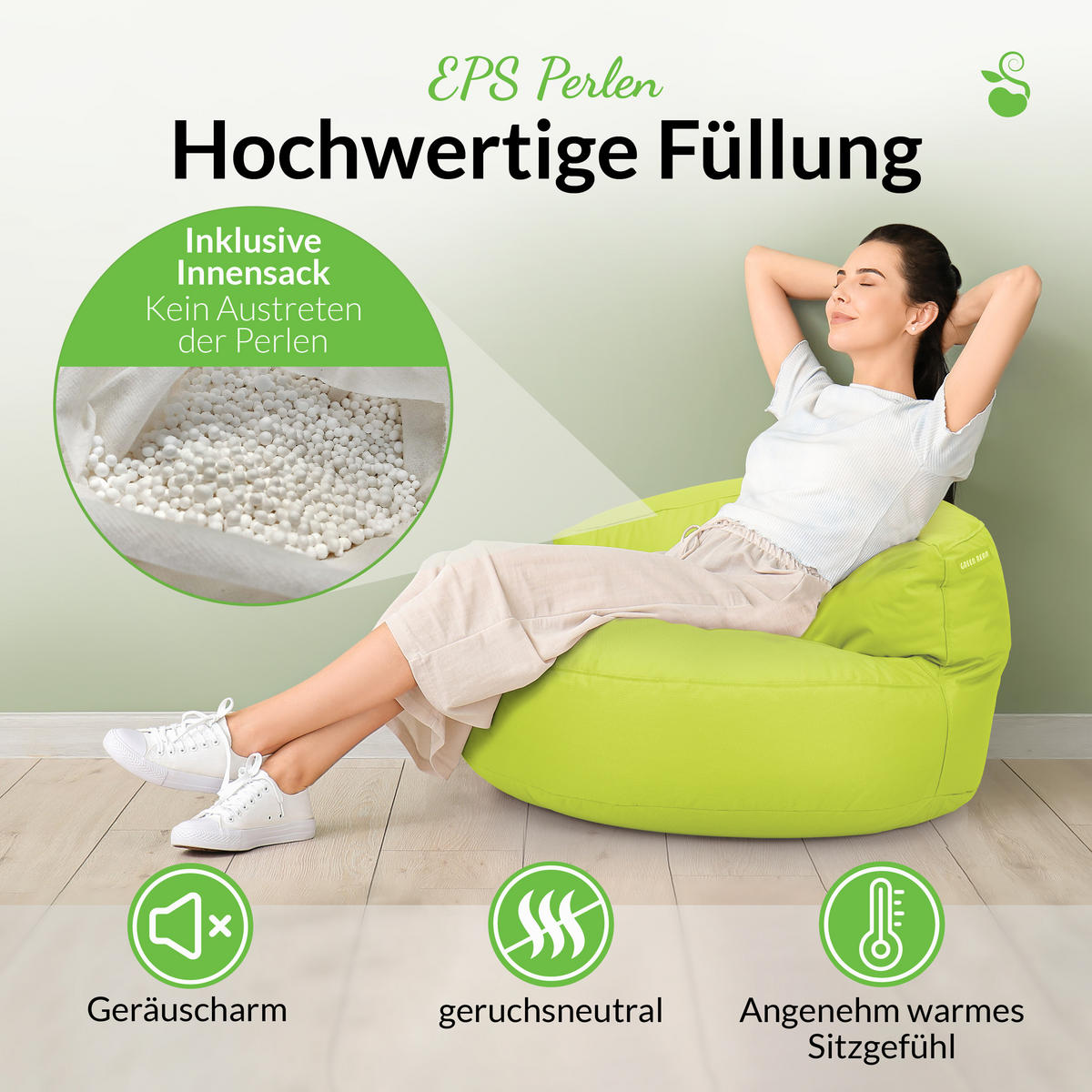 INDOOR OUTDOOR SITZSACK Lounge Sofa - Hellgrün, Textil (90/50/50cm) - Green Bean