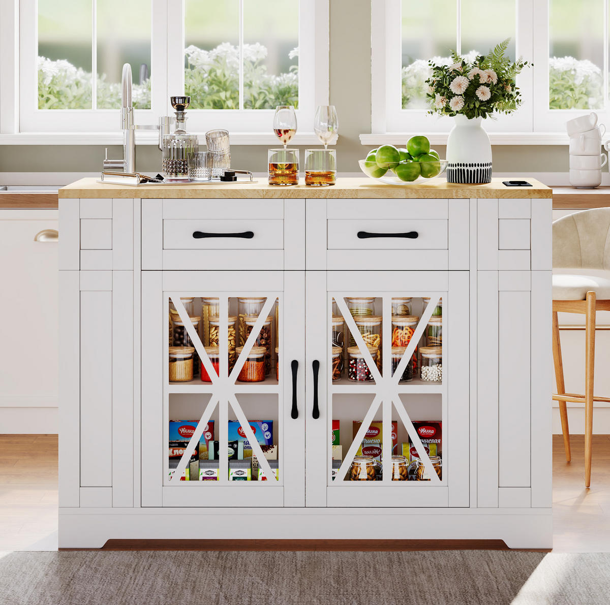 KÜCHENINSEL 120/40/92 cm weiß/natur aus MDF mit Klapptisch - Weiß, Holzwerkstoff (120/92/65cm) - OKWISH