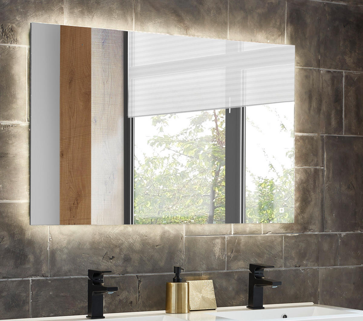 BADSPIEGEL mit LED Beleuchtung und Touchschalter, Wandspiegel 100 cm - Weiß, Glas (100/54/3cm) - Furn.Design