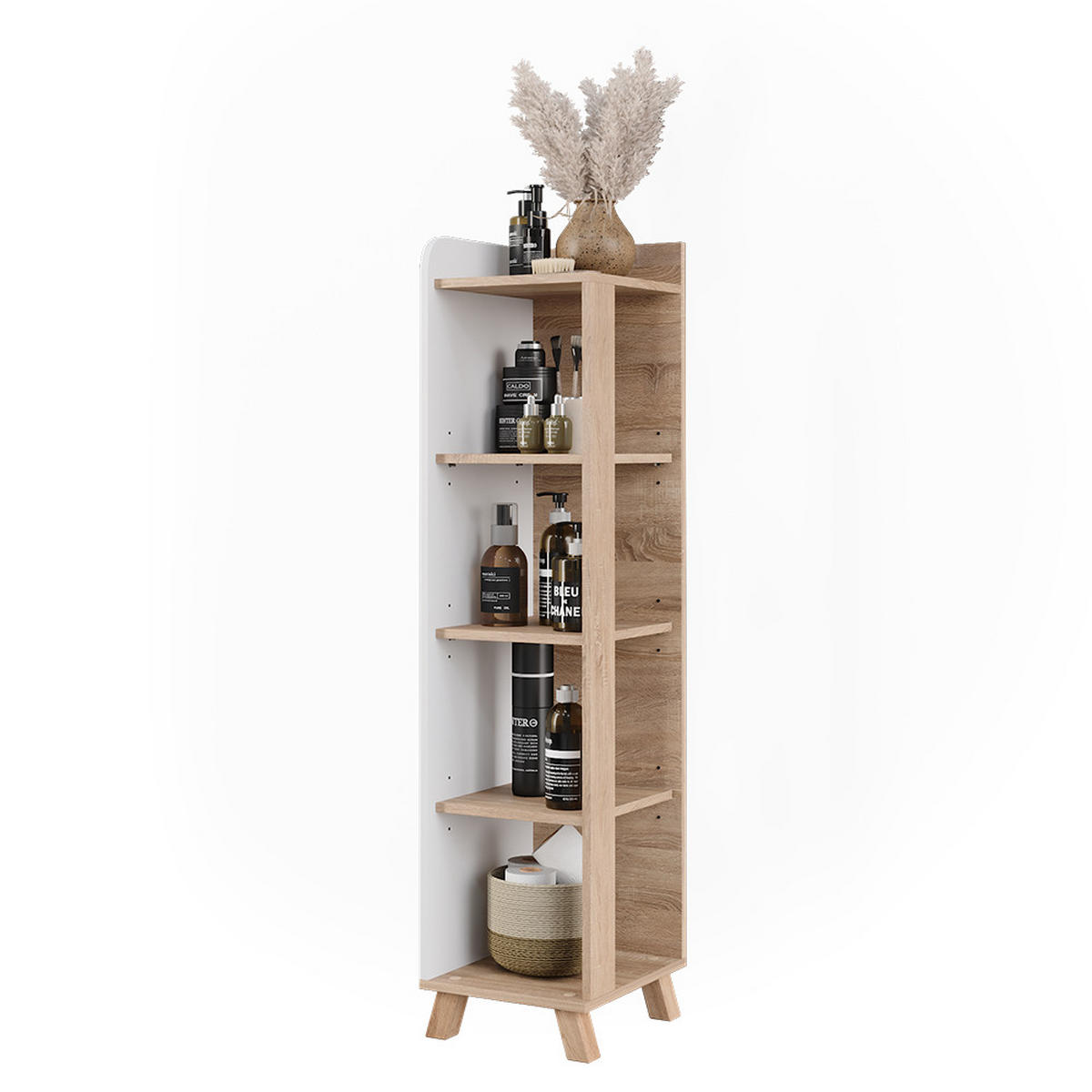 BADREGAL Karen Sonoma/Weiß 30 x 128 cm mit 4 Fächern - Weiß/Sonoma Eiche, Holzwerkstoff (30/128/35cm) - Vicco