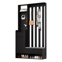 DIELENGARDEROBE mit Sitzbank und 4 Haken in Schwarz, 100/35/180 cm - Schwarz, Holzwerkstoff (100/180/35cm) - BEAOK