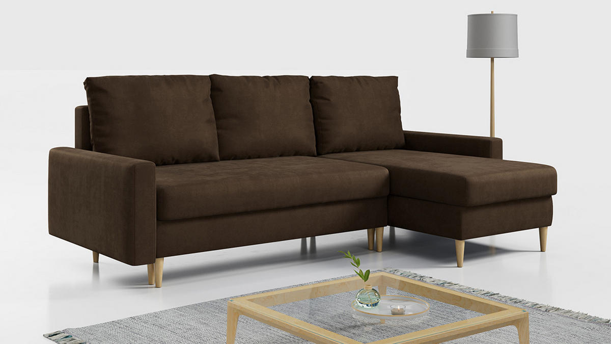 ECKSOFA Lang Velvet Braun - Braun, Holz/Textil (220/140cm) - MKS