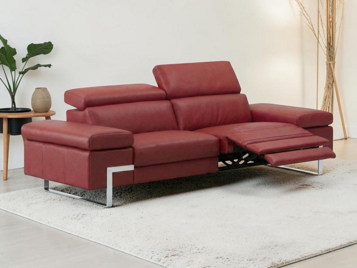 2-SITZER Sofa Opera Echtleder mit 1 x Relaxfunktion Rot - Rot, Leder/Metall (195/75/109cm)