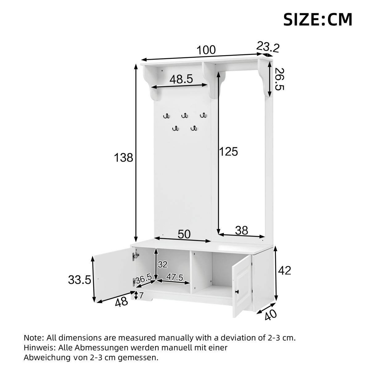GARDEROBE mit Spiegel 100 x 40 x 180 cm MDF White - Weiß, Holzwerkstoff (40/180/100cm) - Beauniv