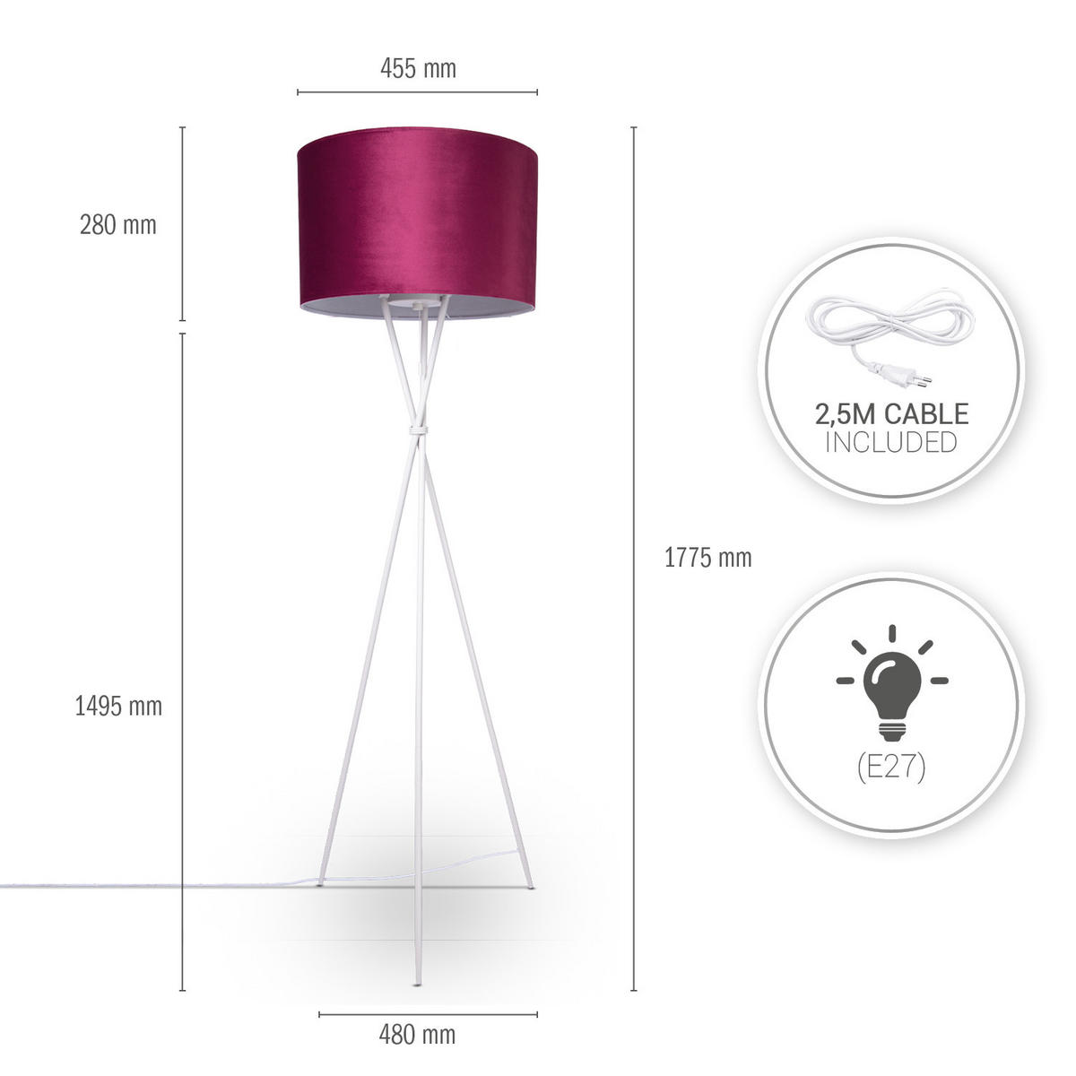 STEHLEUCHTE Kate Fl - Magenta, Metall (48/48/177.5cm) - Paco Home