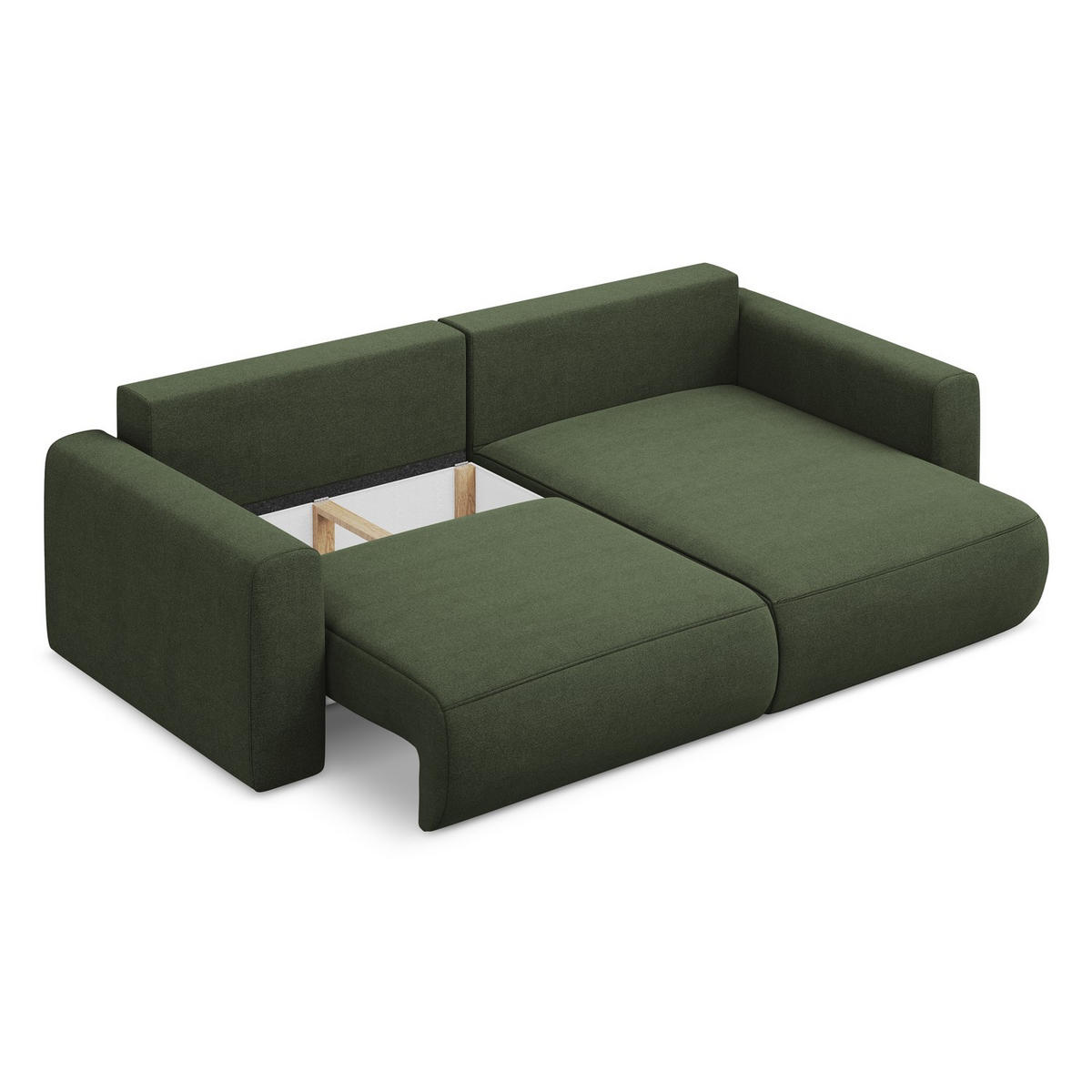 ECKSOFA mit Schlaffunktion Strukturstoff Stoff Grün - Schwarz/Olivgrün, Kunststoff/Textil (240/149cm) - Makamii