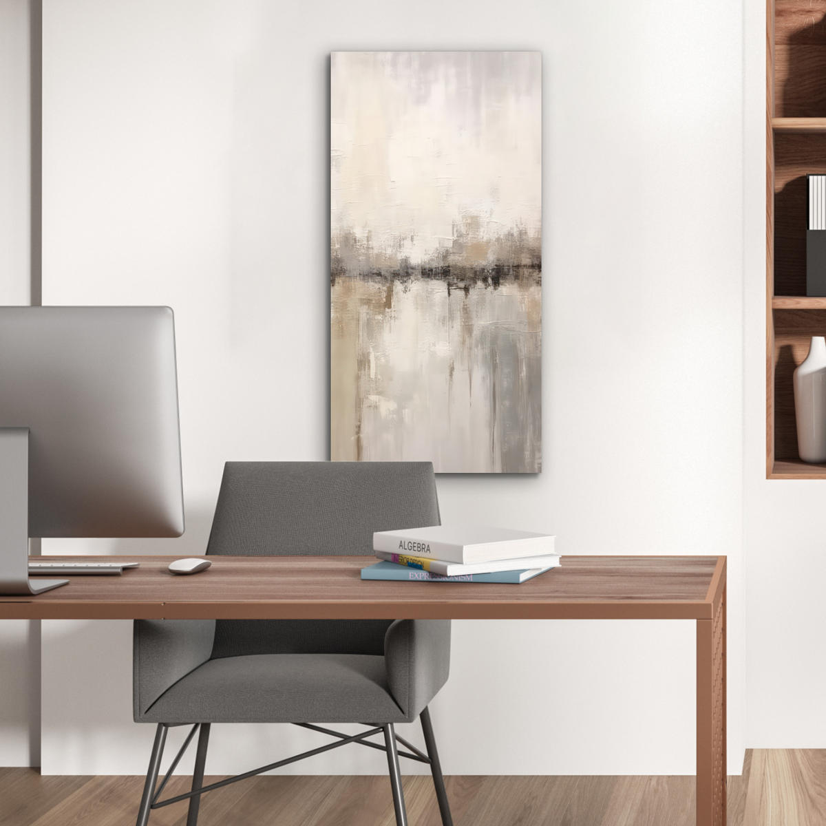KOVOVÝ OBRAZ Moderné umenie - Abstraktné - Béžové 40x80 cm - béžová, kov (40/80cm) - MuchoWow