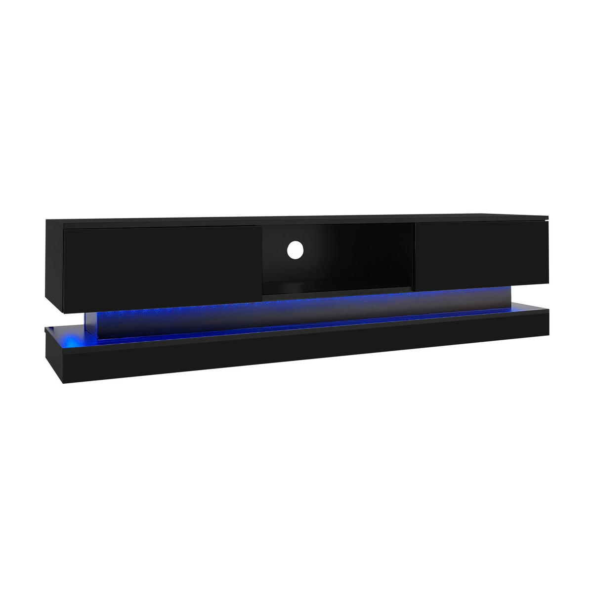 TV-LOWBOARD aus Spanplatte 160x35x40,5 cm Schwarz mit LED-Beleuchtung, 2 Schubladen und App-Steuerung - Schwarz, Holzwerkstoff (160/40.5/35cm) - Modfu