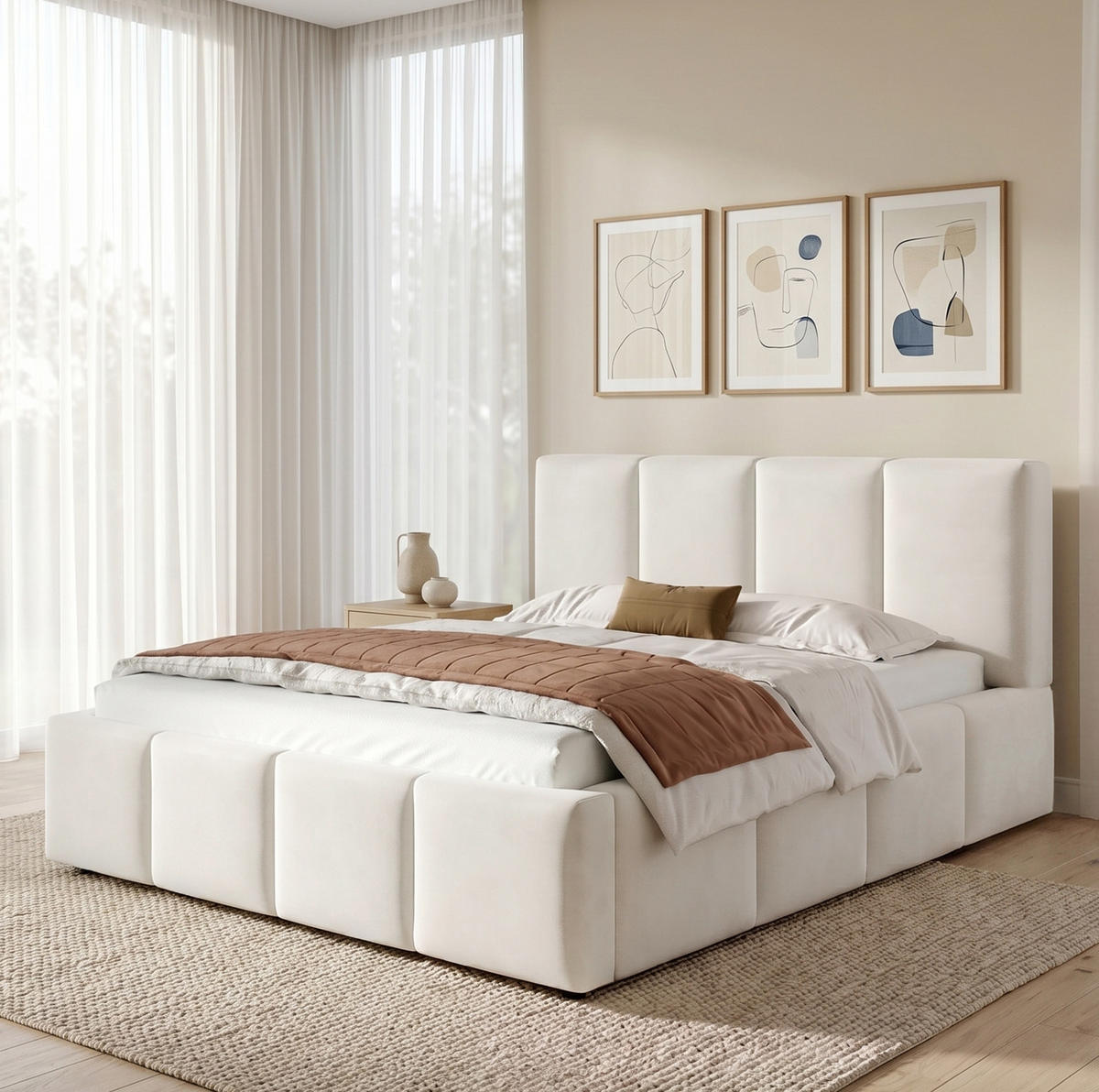 BETT mit Lattenrost 180x200 cm Chenille Beige - Beige, Holz (180/200cm) - Meubliv