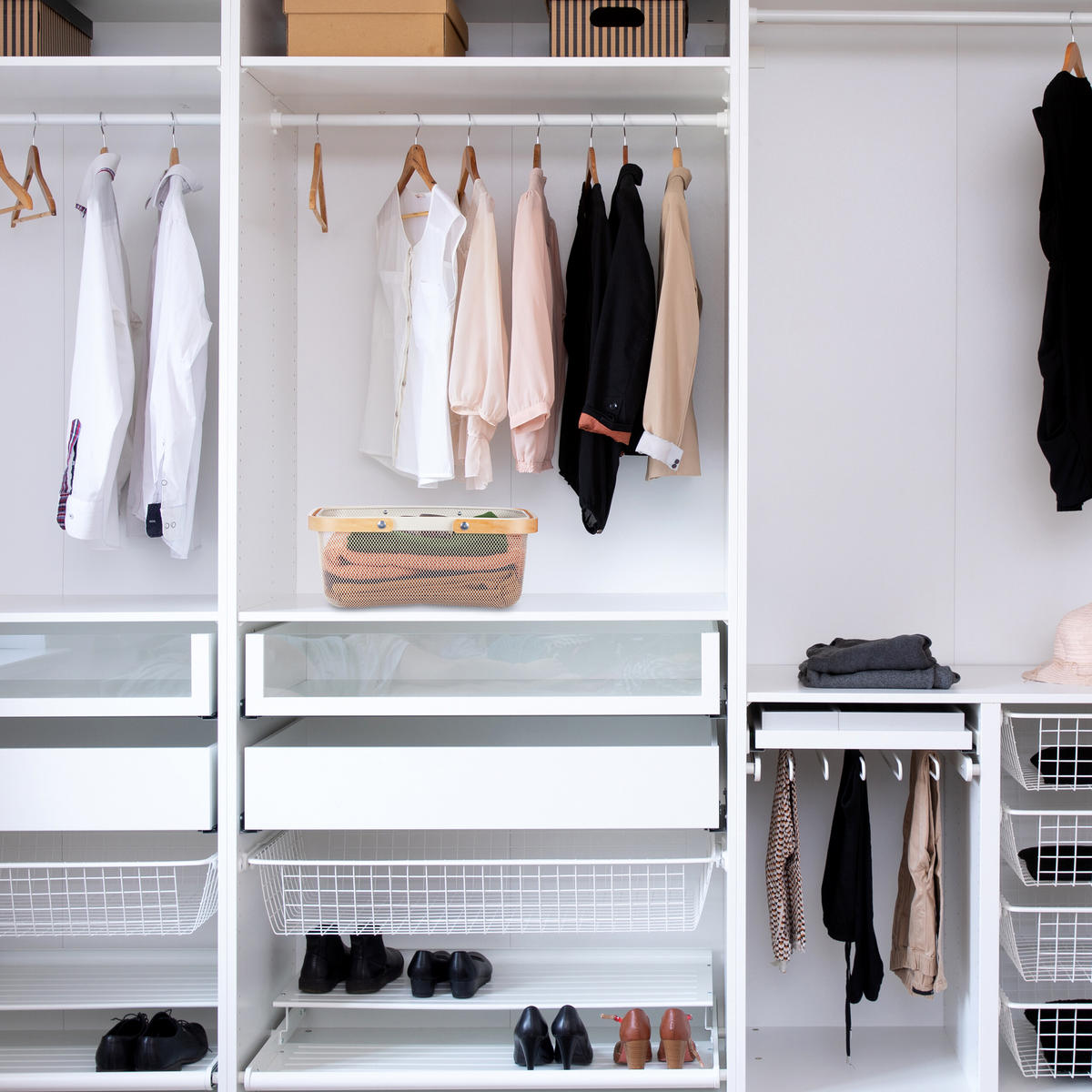 DRAHTKORB - Weiß, Holz/Metall (43/17.5/27cm) - Relaxdays