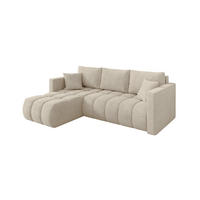 ROHOVÁ SEDAČKA s funkcí spaní, otoman vlevo GARD-L 226x146x85 krémová velur - černá/krémová, kompozitní dřevo/textil (226/146cm) - ALTDECOR