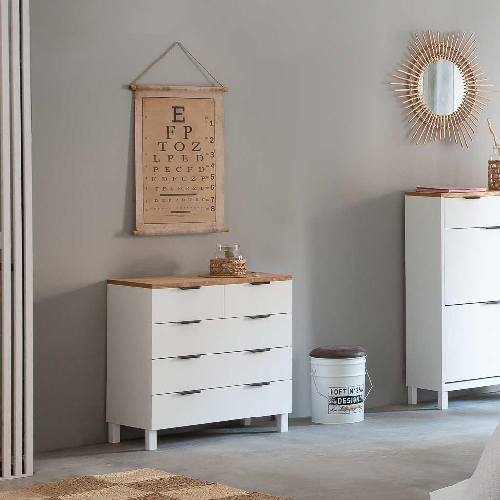 KOMMODE aus Holz mit 5 Schubladen 80x40x80,5 - Weiß, Holz (80/80/40cm) - Wanderlust