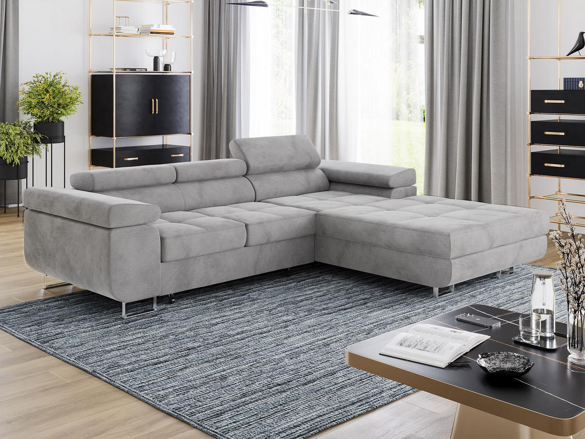 ECKSOFA VEMO CORE Rechts Dunkelbraun Velours-Stoff mit Schlaffunktion und Bettkasten - Dunkelbraun, Holz/Metall (280/205cm) - Barchello