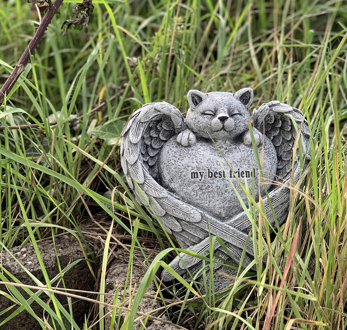 STEINFIGUR Katze Gedenkstein "Best Friend", Steinguss, frostfest - Grau, Stein (17/5/23cm) - stoneandstyle