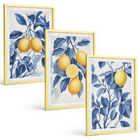 BILDER SET 3er Set - 40x60 cm Goldrahmen - Zitronenzweige mit blauen Blättern - Goldfarben, Kunststoff (40/60cm) - TULUP