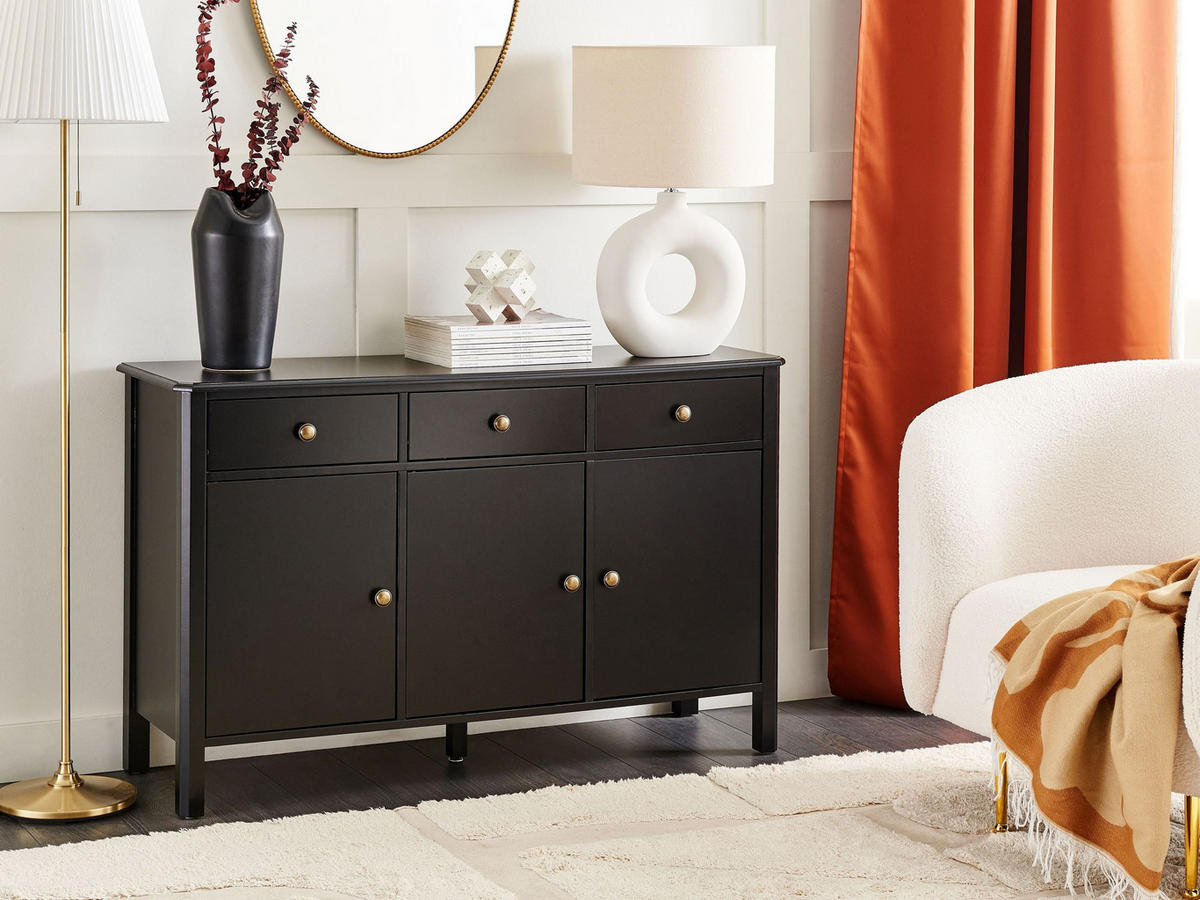 SIDEBOARD se 3 dveřmi Černý Olate - černá, kompozitní dřevo (120/75/39cm) - Beliani