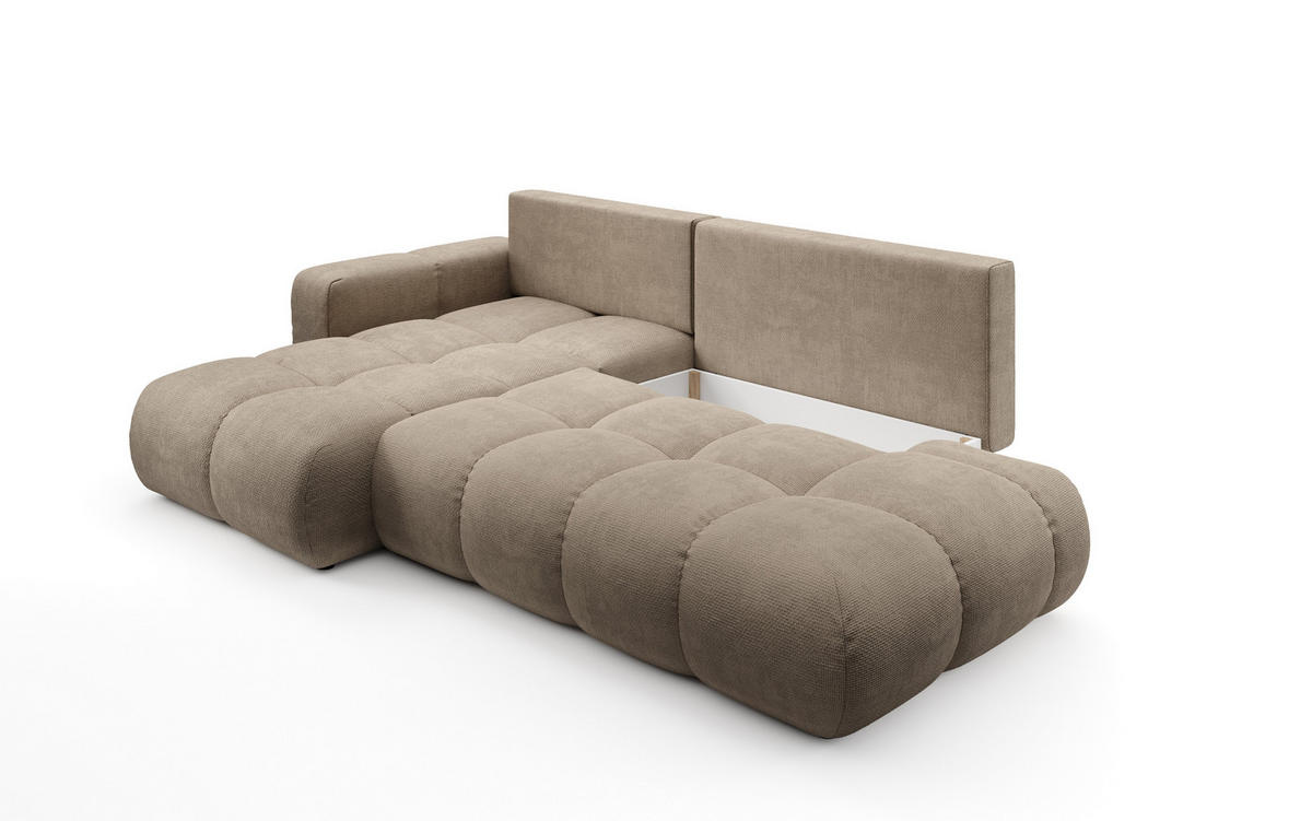 ECKSOFA DUCA L-S Beige Chenille mit Schlaffunktion - Beige, Holz (266.5/266.5cm) - MASSENO
