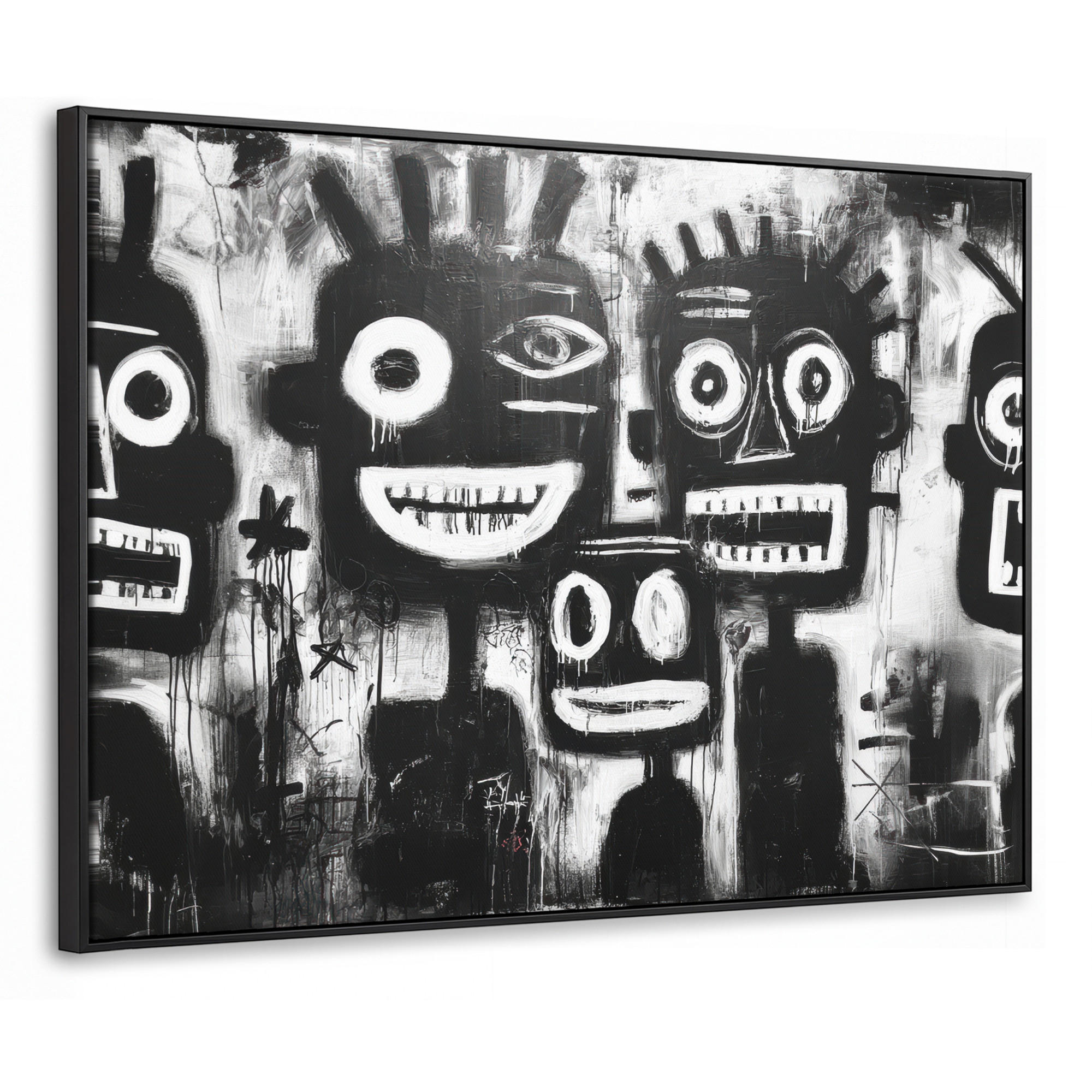 LEINWAND Bilder mit Rahmen - Malerei - Figuren - Schwarz - Abstrakt - 80x60 - Schwarz, Textil (80/60cm) - MuchoWow
