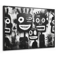LEINWAND Bilder mit Rahmen - Malerei - Figuren - Schwarz - Abstrakt - 80x60 - Schwarz, Textil (80/60cm) - MuchoWow