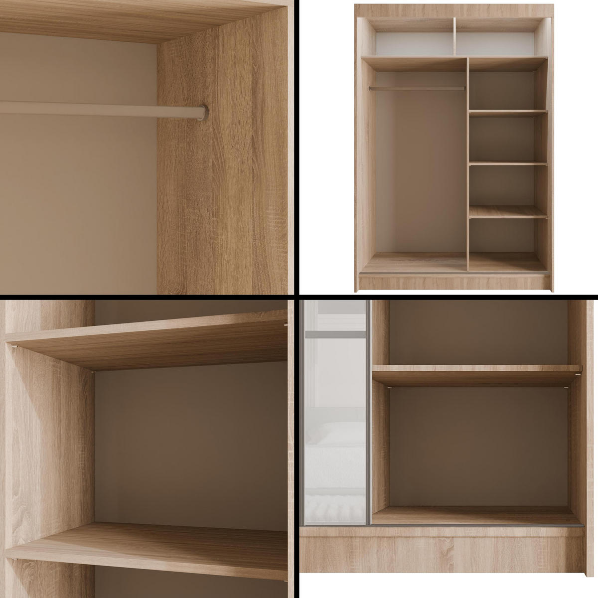 KLEIDERSCHRANK PEKA III mit LED - 120 cm - Sonoma Eiche|Weiß - Weiß/Sonoma Eiche, Holzwerkstoff (120/215/61cm) - ALTDECOR