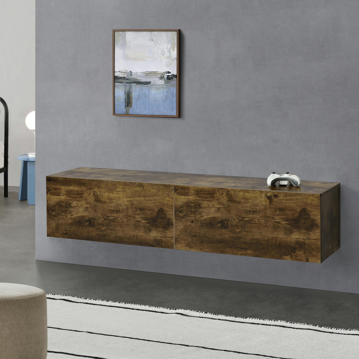 HÄNGELOWBOARD Evaton - Walnussfarben, Holzwerkstoff (140/30/33cm) - [en.casa]