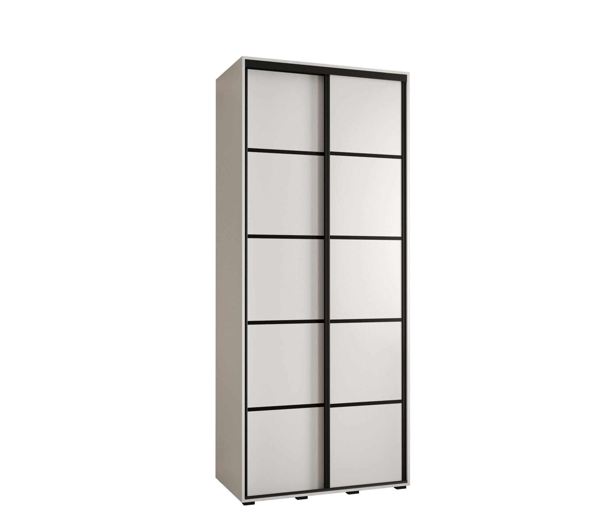 Abiks Möbel Schwebetürenschrank Weiß, Weiß, Schwarz 100x235x60 cm