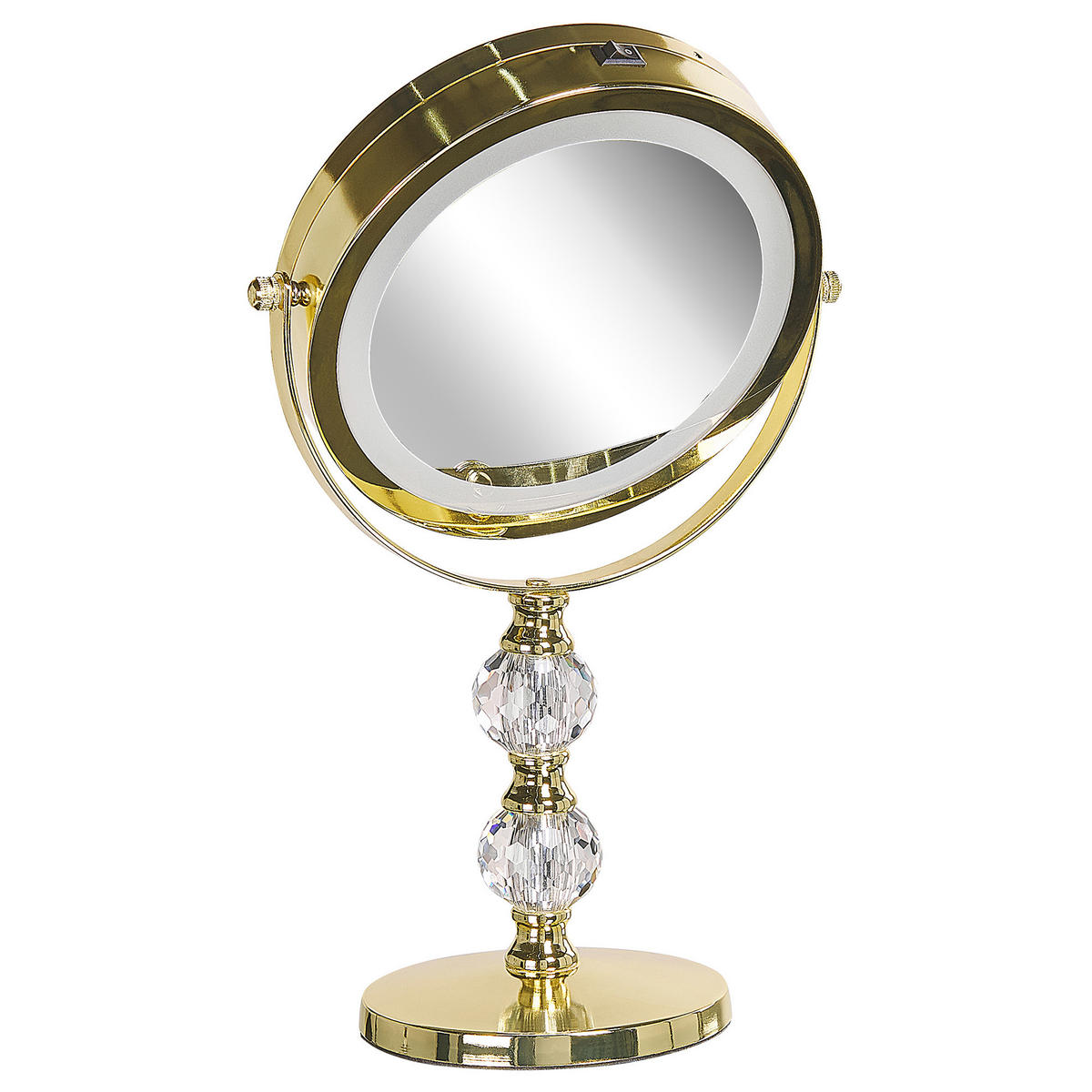 KOSMETIKSPIEGEL gold mit LED-Beleuchtung 18 cm Claira - Goldfarben, Glas (18/34/13cm) - Beliani