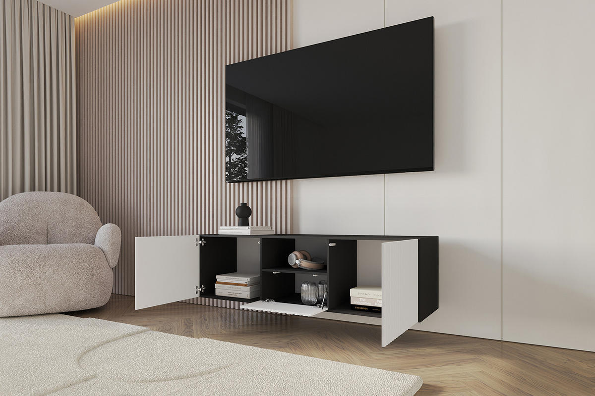 LOWBOARD NOA-2-W 140x40x41 cm - Schwarz / Weiß - Weiß, Holzwerkstoff (140/40/41cm) - ALTDECOR