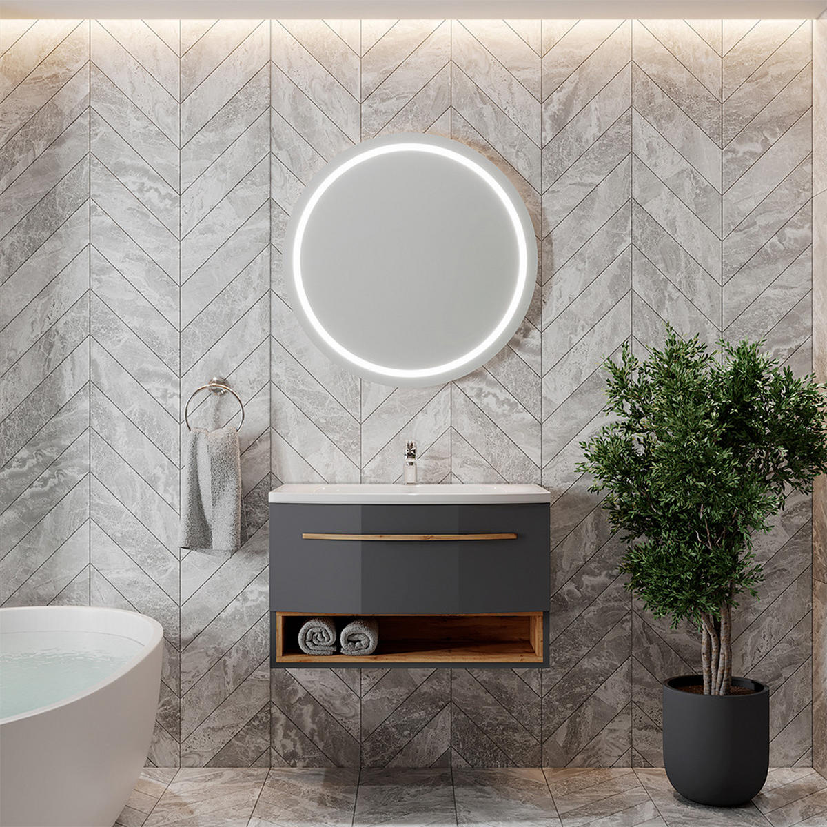 WASCHTISCHKOMBI Stelantis Anthrazit 2 Teile - Eichefarben/Anthrazit, Holzwerkstoff (79/50/42cm) - Vicco