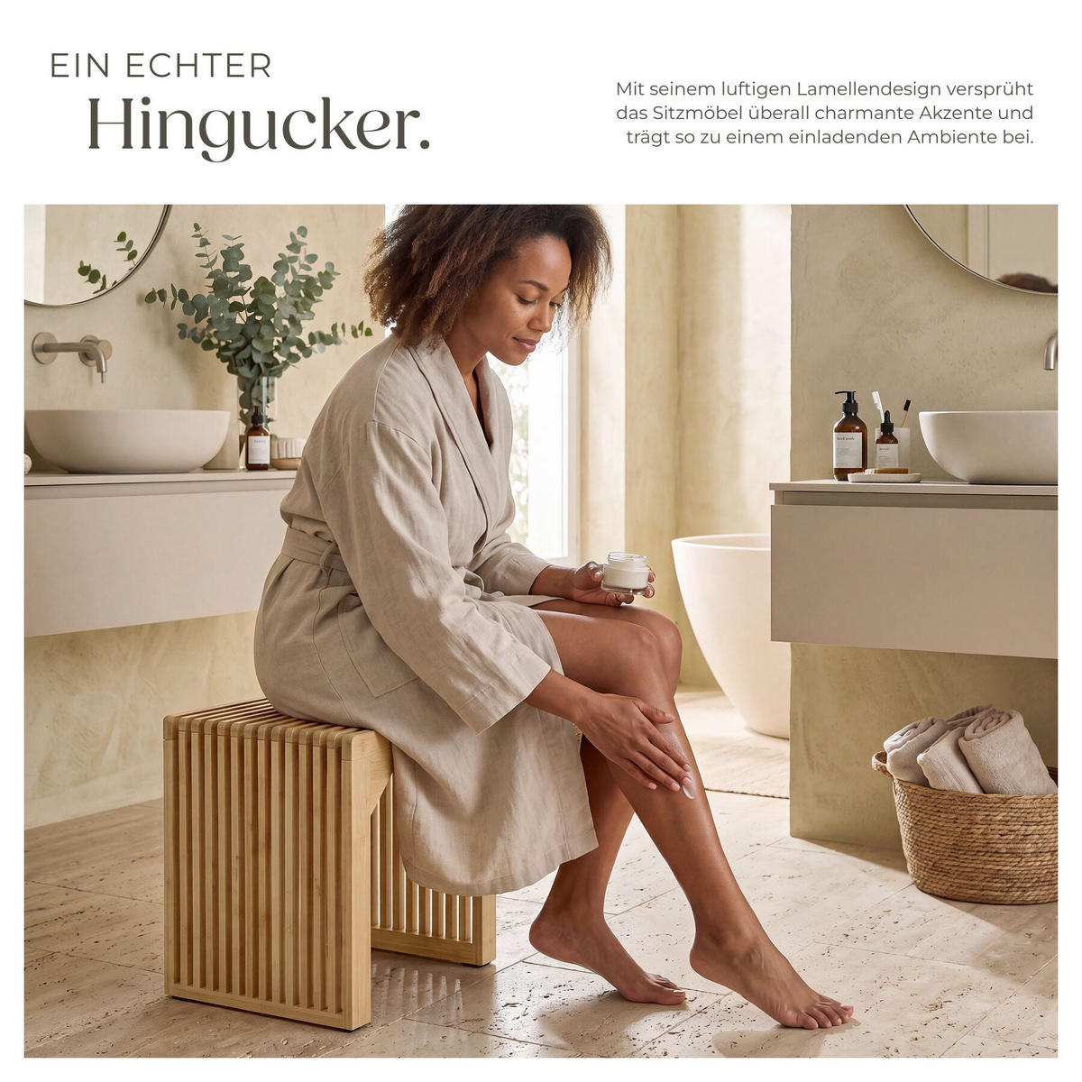HOCKER Ribb, Belastbarkeit 350 kg, Bambus - Beige, Holz (45/43/35cm) - tectake