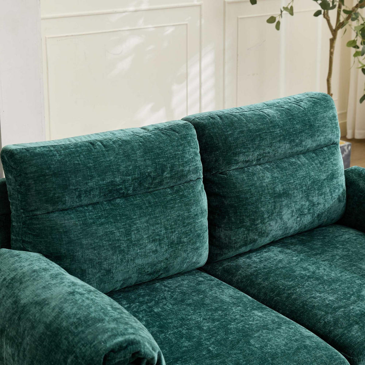 2-SITZER-SOFA aus smaragdgrünem Chenille, kompakt und platzsparend - Grün, Textil (70/85/124cm) - Urban Meuble