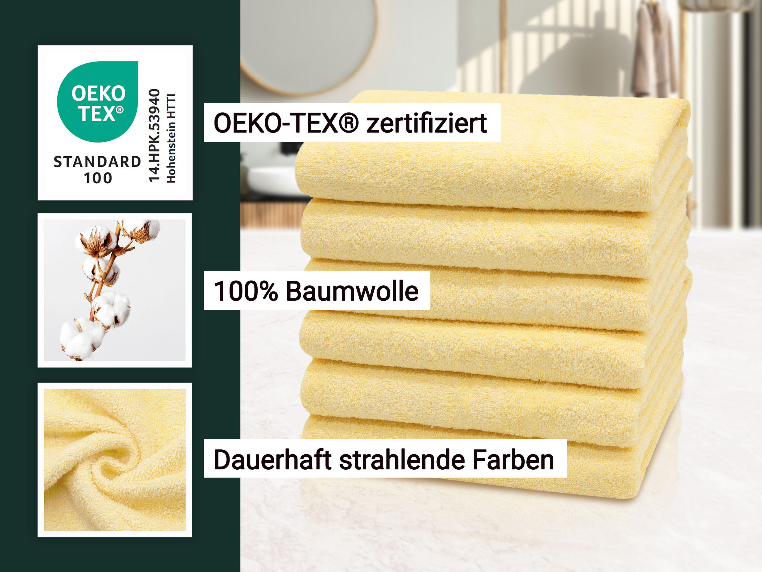 HANDTÜCHER, 6er-Set, 50x100 cm, 100% Baumwolle, Gelb - Gelb, Textil (50/100cm) - Zollner