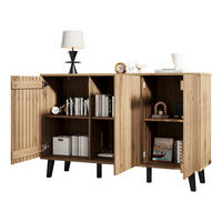 SIDEBOARD Aufbewahrungsschrank 150/40/95 cm Holzoptik mit 6 Fächern Hybridtüren Naturfarben MDF 40 kg Tragkraft - Schwarz/Naturfarben, Holzwerkstoff/Kunststoff (150/95/40cm) - EVRYAE
