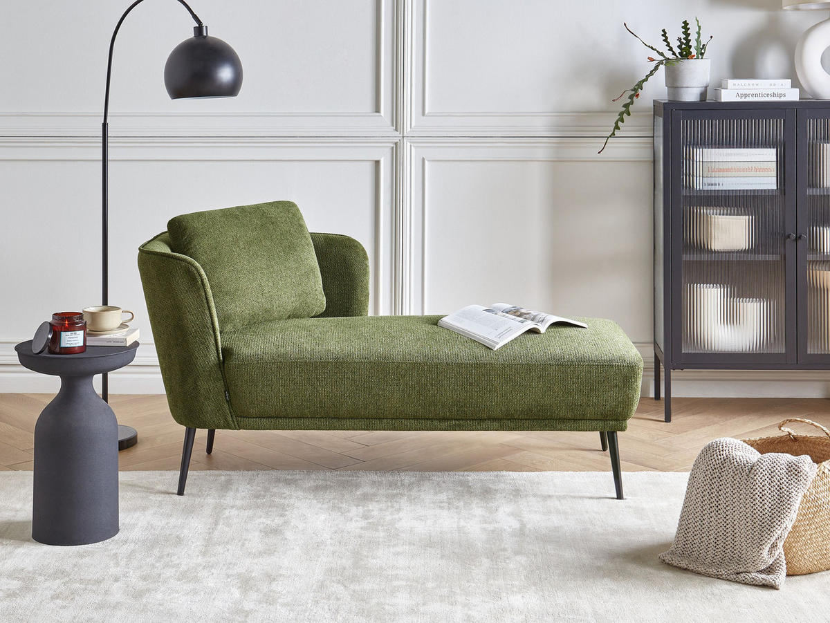 ČALOUNĚNÉ LEHÁTKO CHAISE LONGUE LEVOSTRANNÉ Látka Tmavě zelené Artheze - černá/tmavě zelená, textil (148/70/64cm) - Beliani