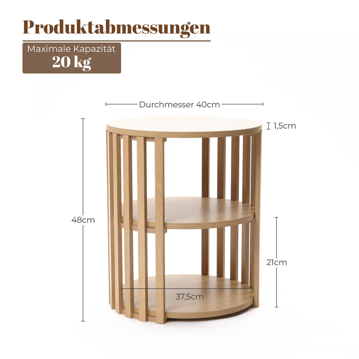 BEISTELLTISCH Rund, 40 x 40 x 48cm - Naturfarben, Holz (40/40/48cm)