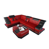 COUCH Bianchi Rot Schwarz Büffelleder - Rot, Leder (271/196cm)