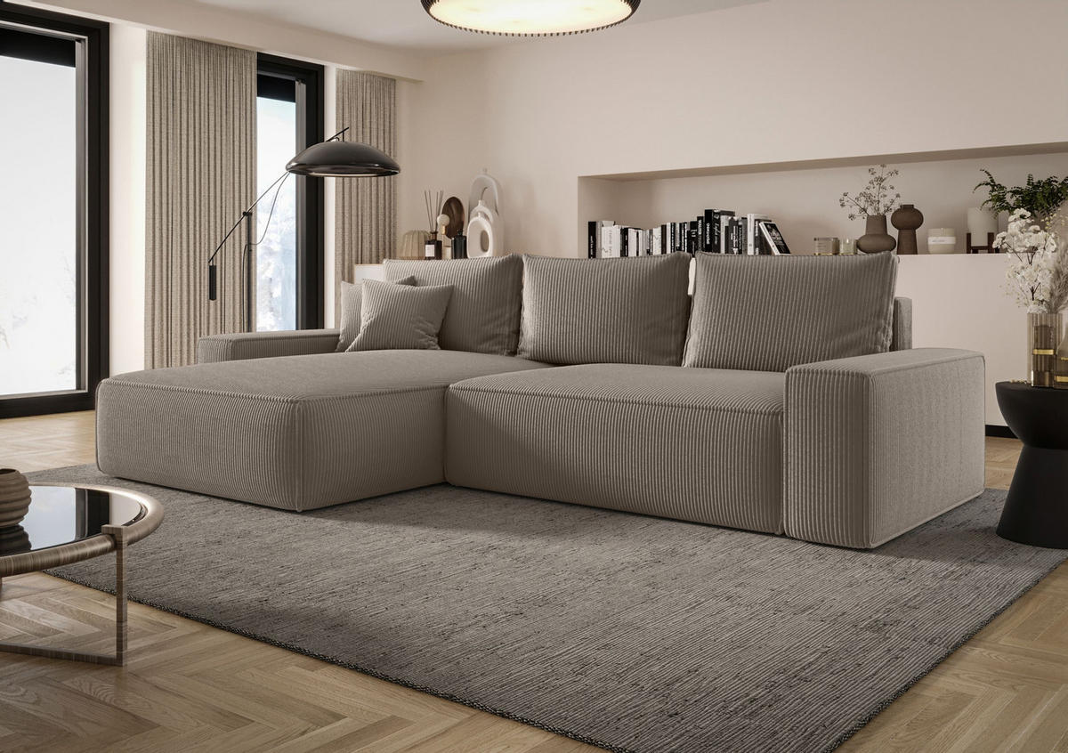 ECKSOFA MONA mit Schlaffunktion POSO 03 Links - Hellbraun, Textil (175/280cm) - Bedante