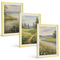 BILDER SET 3er Set - 40x60 cm Goldrahmen - Frühlingslandschaft Flusswiese - Goldfarben, Kunststoff (40/60cm) - TULUP