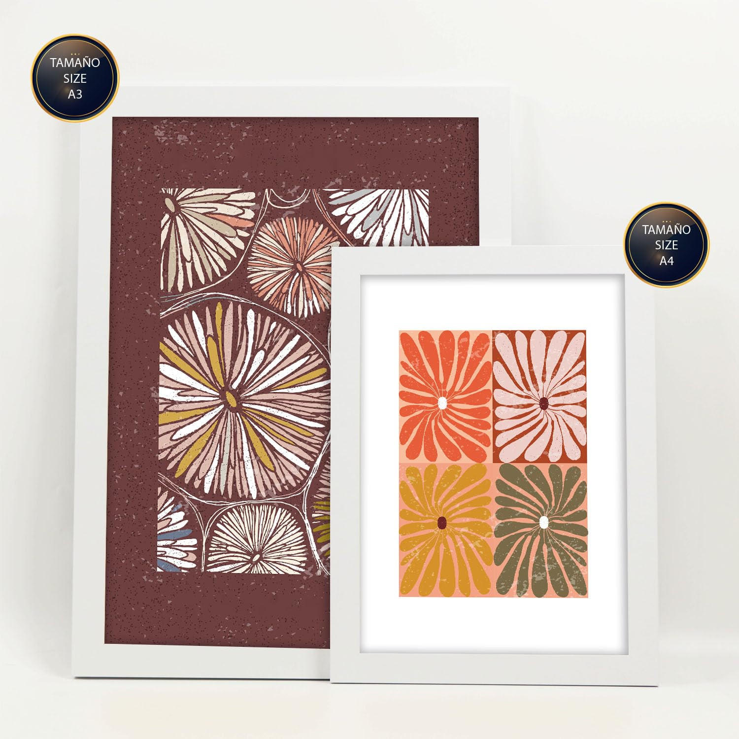 POSTER Set Mit 6 Drucken Von Blütenblättern In Der Sammlung Ethnischere Dekorative Rahmen Für Ihr Zuhause Wandkunstdruck A3 & A4 Weißer Rahmen - Weiß, Papier (29/3cm) - Nacnic
