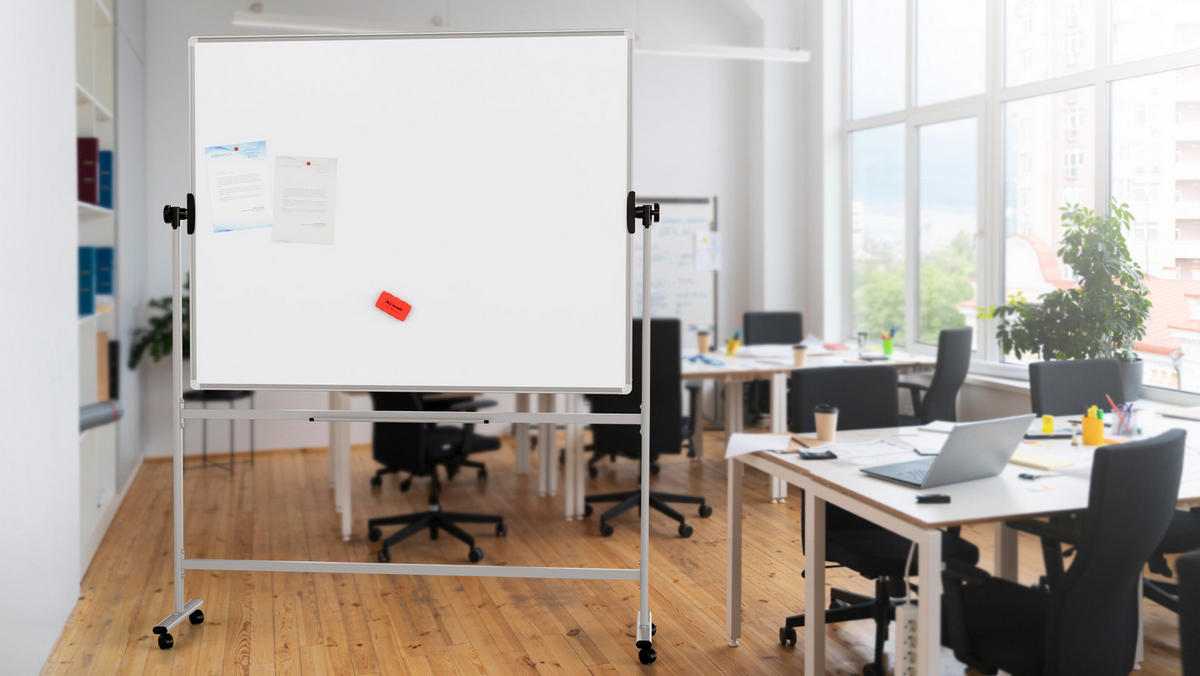 MOBILES Board, Serie: TM Idea/Flex – mit doppelseitiger Whiteboard-Oberfläche, drehbar, 150×120 cm - Weiß, Metall (150/120/62cm) - ALLboards