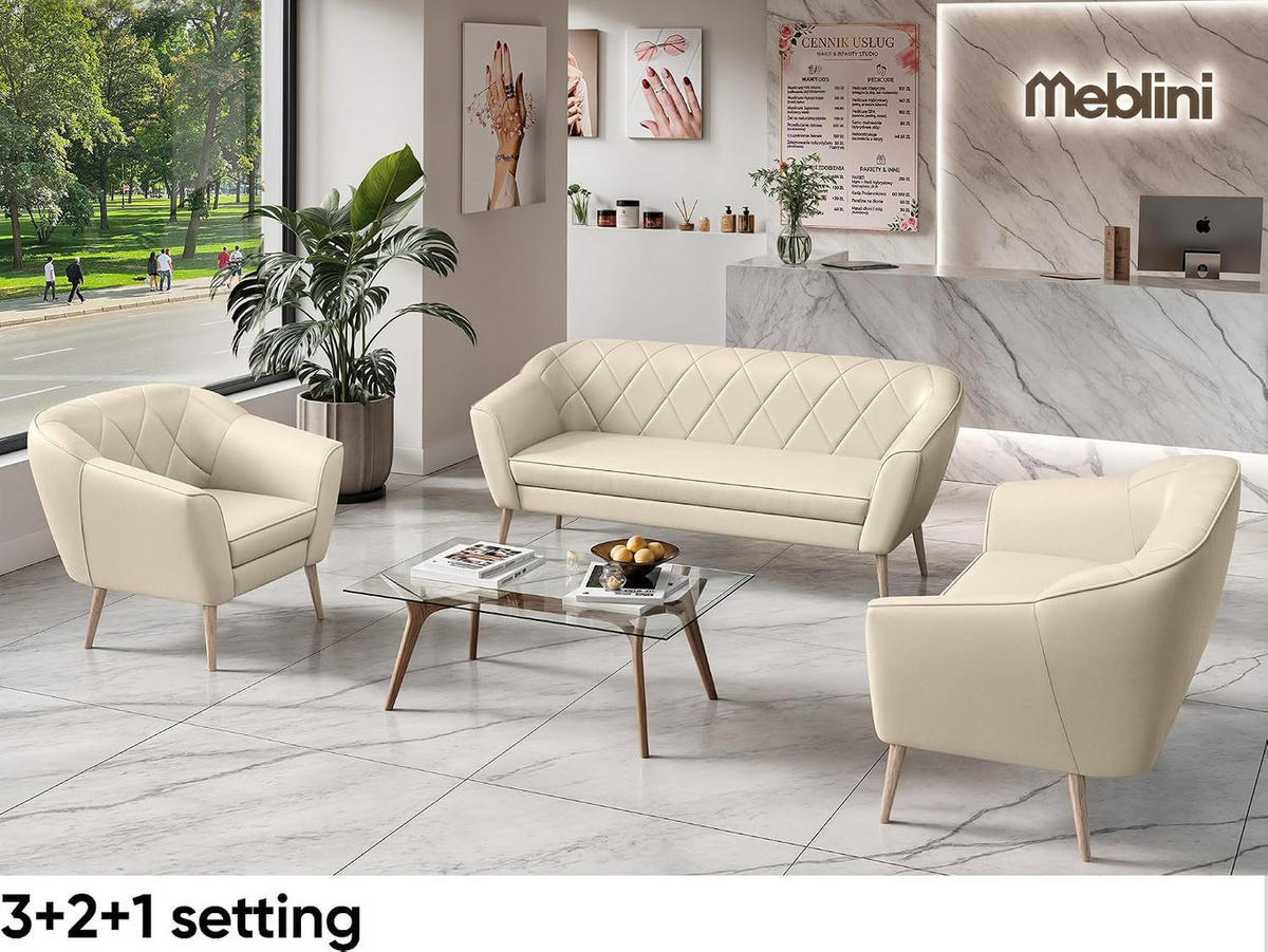 SOFA Gisela (3-Sitzer) - Buchefarben/Creme, Holzwerkstoff/Buchenholz (180/75/74cm) - Meblini