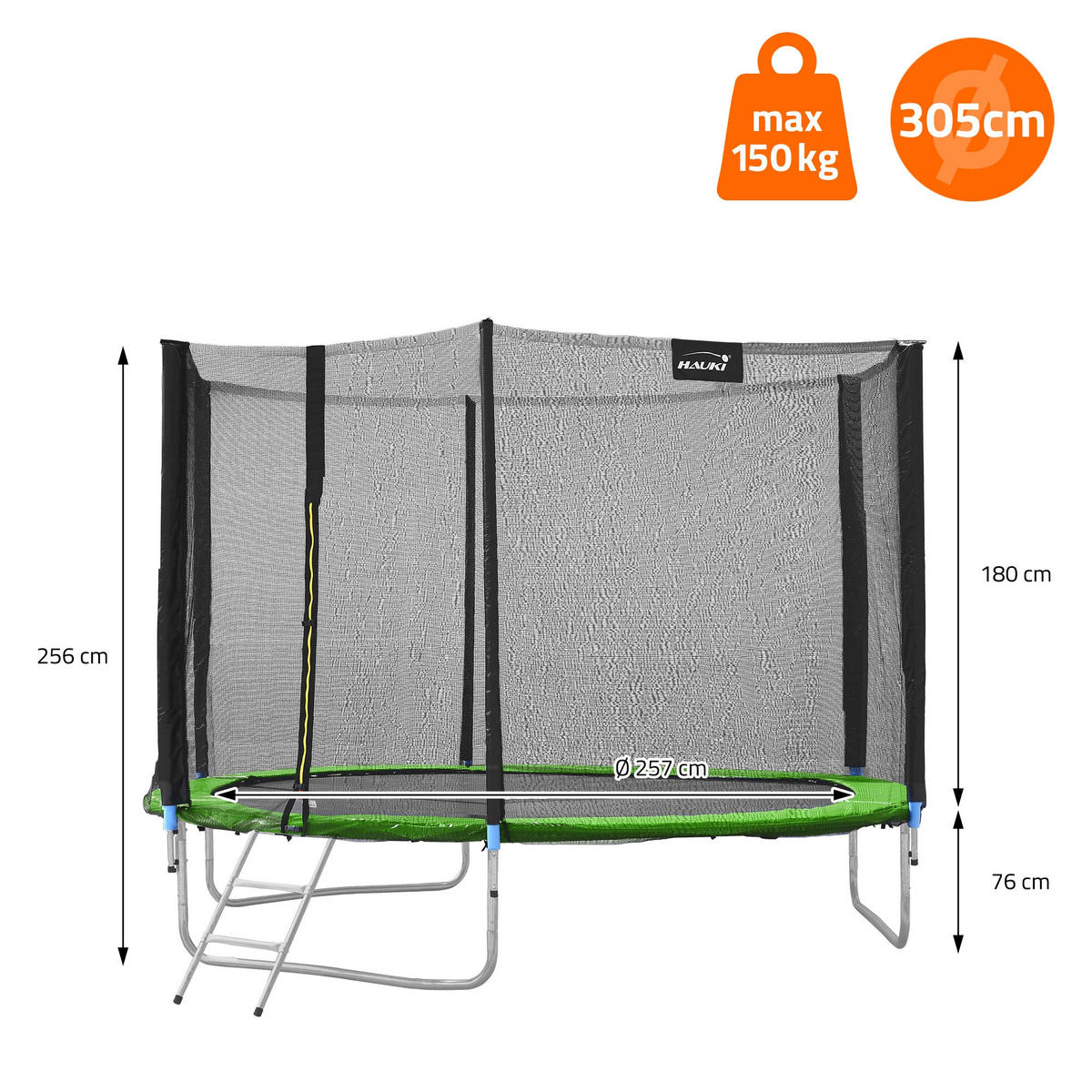 TRAMPOLIN 305 cm grün - Grün, Metall (305/256/305cm) - Hauki