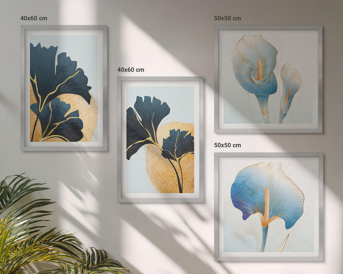 WANDBILDER 4er Set - 50x50 cm & 40x60 cm Silberner Rahmen - Zitronenweinporträt Kahlo - Silberfarben, Kunststoff (50/50cm) - ArtPrintCave