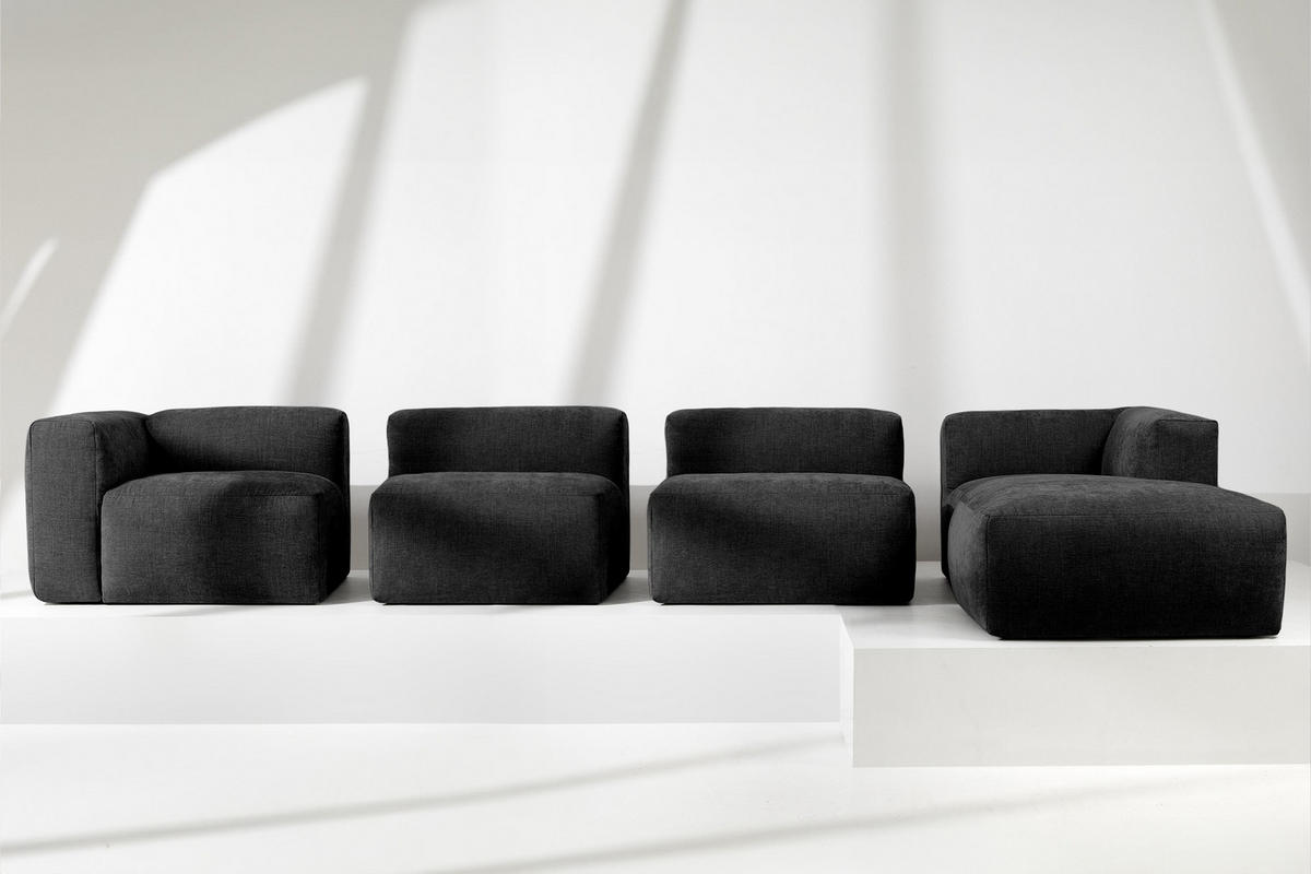 ECKMODULSOFA-RECHTS BUFFO 6-Sitzer mit extrem weicher Sitzfläche, Gewebestoff, graphit - Graphitfarben, Textil (377/180cm) - KONSIMO®
