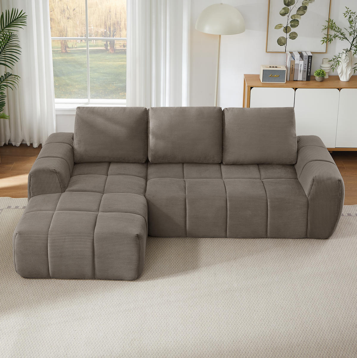 ECKSOFA Cord Taupe - Taupe, Textil (255/162cm) - WISHDOR
