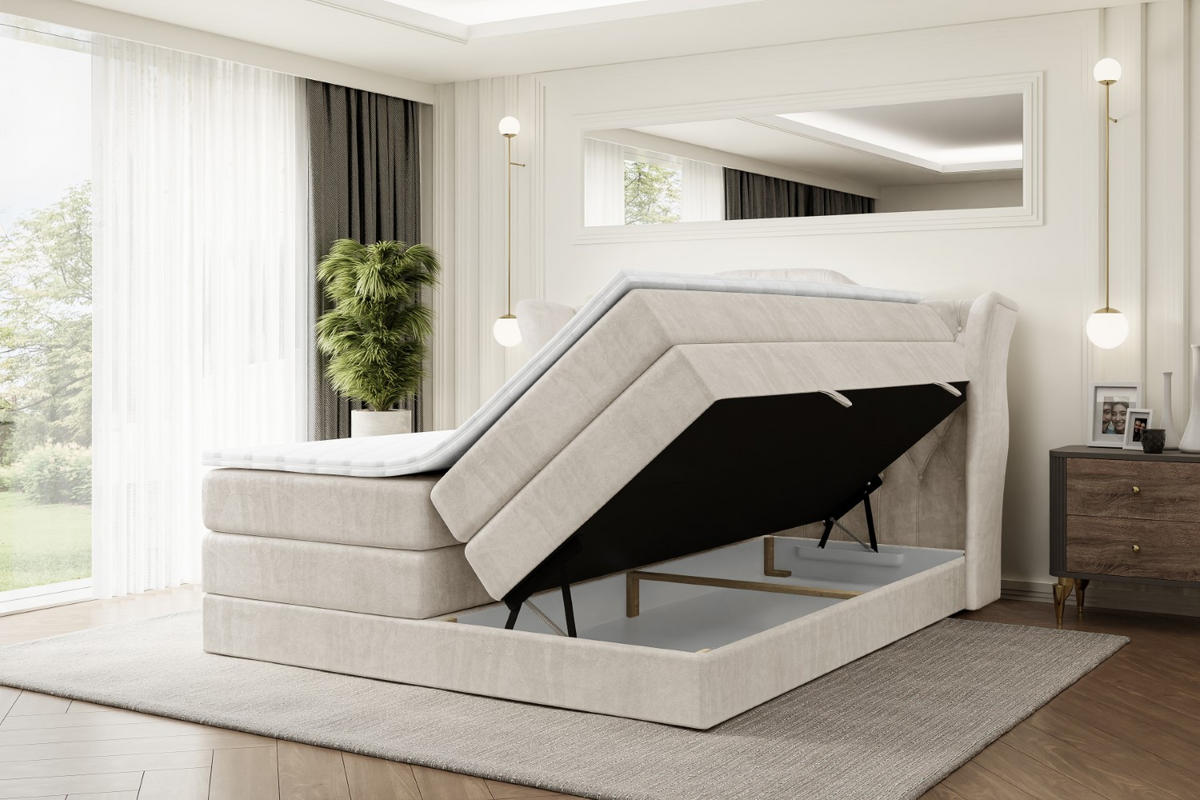 BOXSPRINGBETT VILA KING - 180x200 - H3/H4 - Creme - Creme, Holzwerkstoff (180/200cm) - ALTDECOR